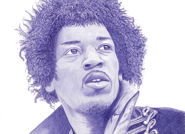 Ilustración a bolígrafo de Jimi Hendrix