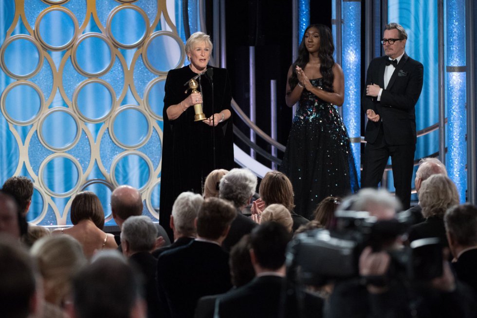 La actriz estadounidense Glenn Close recibe el premio a la mejor actriz de una película dramática por 'La buena esposa'. La actriz estadounidense Glenn Close recibe el premio a la mejor actriz de una película dramática por 'La buena esposa'.