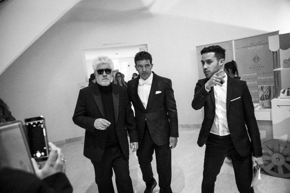 CANNES, FRANCE - MAY 17: (EDITORS NOTE: Image has been digitally altered) Pedro Almodovar (L) and Antonio Banderas leave the Martinez Hotel during the 72nd annual Cannes Film Festival on May 17, 2019 in Cannes, France. (Photo by Gareth Cattermole/Getty Images) CANNES, FRANCE - MAY 17: (EDITORS NOTE: Image has been digitally altered) Pedro Almodovar (L) and Antonio Banderas leave the Martinez Hotel during the 72nd annual Cannes Film Festival on May 17, 2019 in Cannes, France. (Photo by Gareth Cattermole/Getty Images)