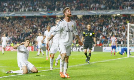 Sergio Ramos celebrating his goal against Atlético de Madrid in the 2014 Champions League final
