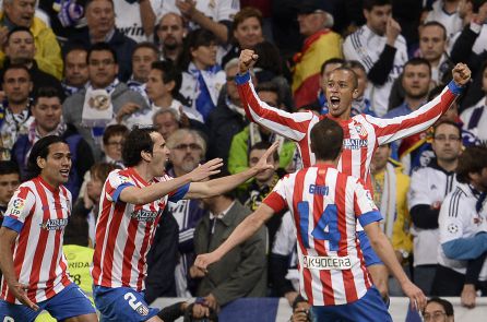 Miranda celebrates his goal in the Copa del Rey final against Real Madrid
