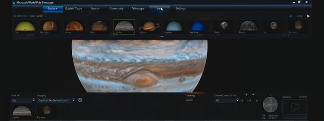 Imagen de Júpiter obtenida a través del 'Telescopio Virtual' (WorldWide Telescope) desarrollado por Microsoft en colaboración con la agencia espacial de la NASA