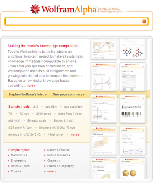 Imagen de Wolfram Alpha, el buscador que ha cambiado el concepto de 'rastreo' en la red. Trata de entender y construir lo que el usuario está buscando, incluso generando contenidos