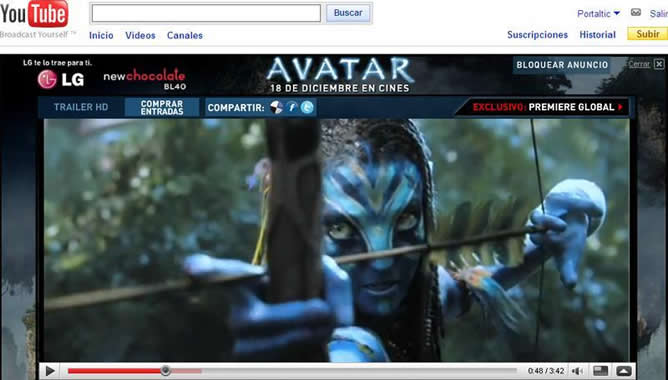 El tráiler de 'Avatar' es la apertura de la web de Youtube