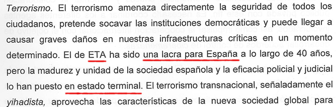 La primera Estrategia Española de Seguridad sitúa a ETA en "estado terminal"