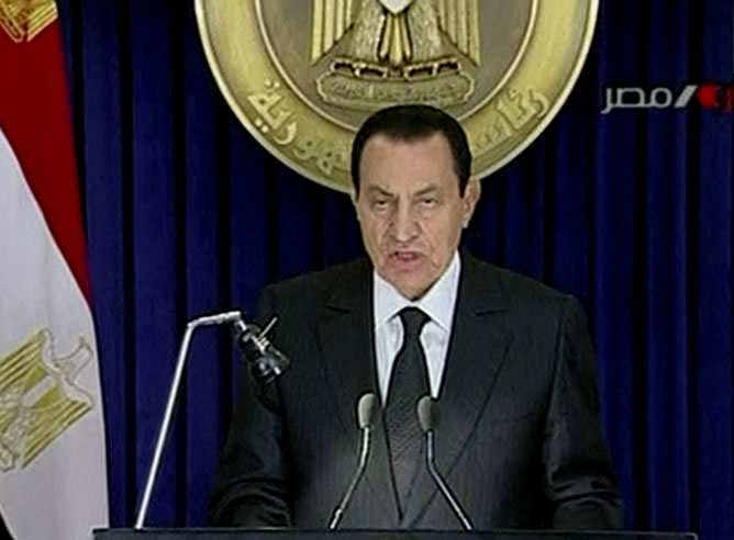 Hosni Mubarak, durante su comparecencia en la televisión egipcia