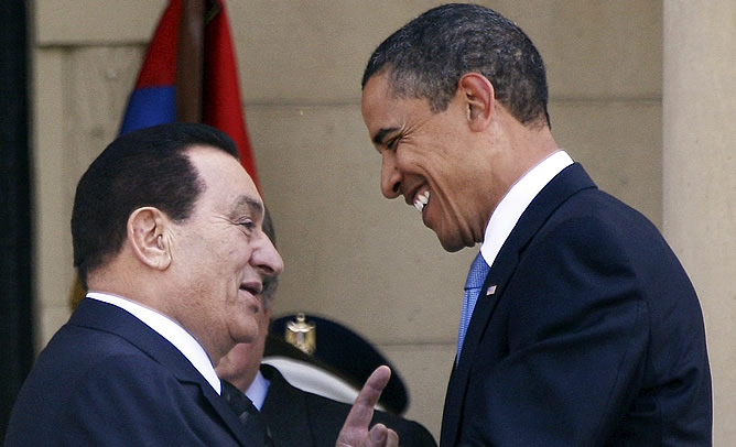 Mubarack junto a Obama durante su encuentro en el el Cairo en junio de 2009