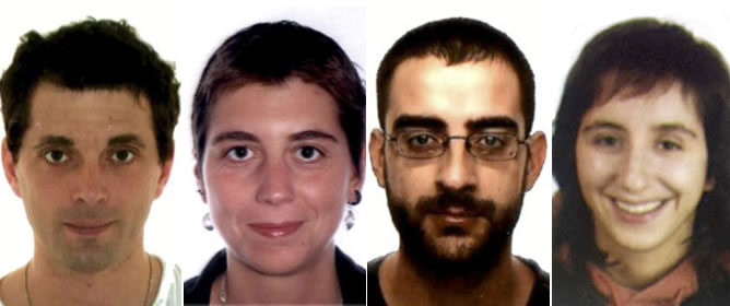 Los supuestos etarras Daniel Pastor, Lorena López, Iñigo Zapirain y Beatriz Etxeberría, relacionados con la muerte del policía Eduardo Puelles, asesinado en 2009