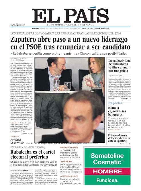 FOTOGALERIA: El País: "Zapatero abre paso a un nuevo liderazgo en el PSOE tras renunciar a ser candidato"