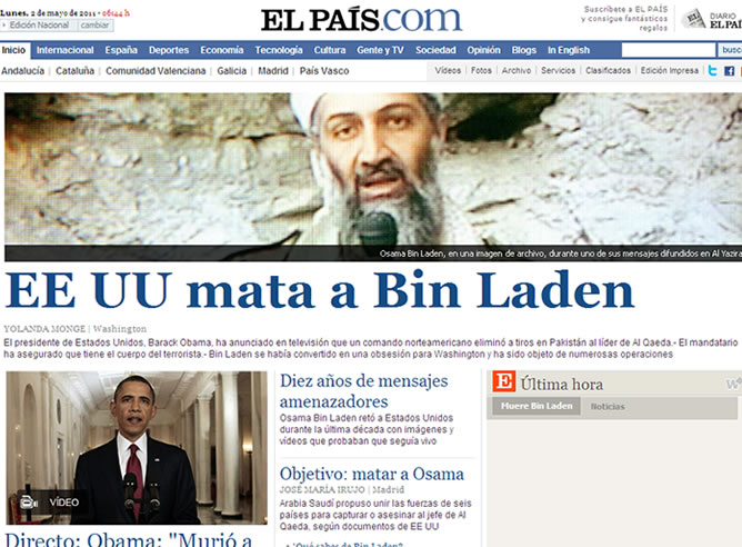 La web del diario español abría a tres columnas con la noticia