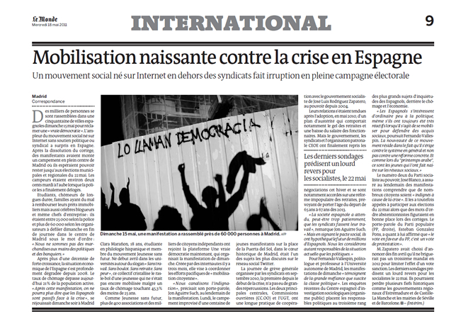 La prensa internacional recoge las protestas del #15M en España La prensa internacional recoge las protestas del #15M en España