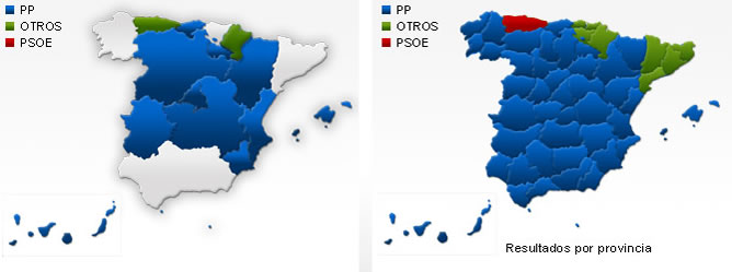 Mapa de los resultados de las elecciones municipales y autonómicas del 22-M