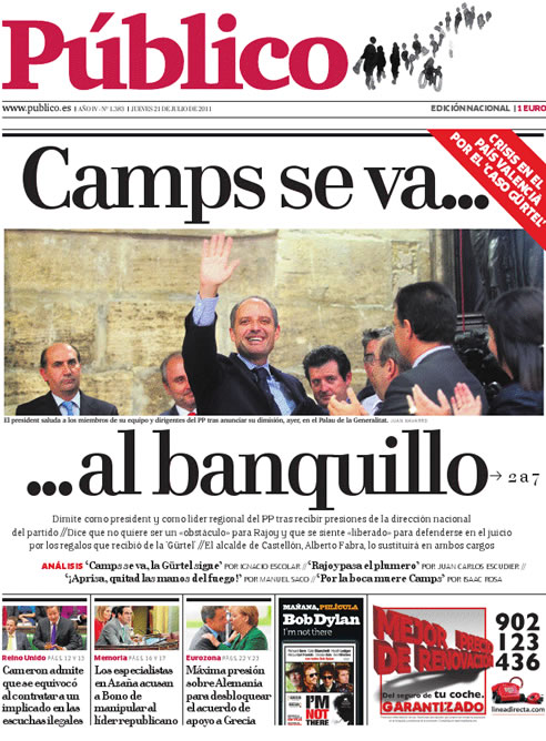 La dimisión de Camps, en la prensa