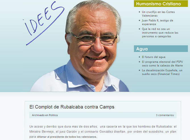 El presidente de las Cortes valencianas relaciona en su blog el caso Gürtel con un "complot de Rubalcaba contra Camps"