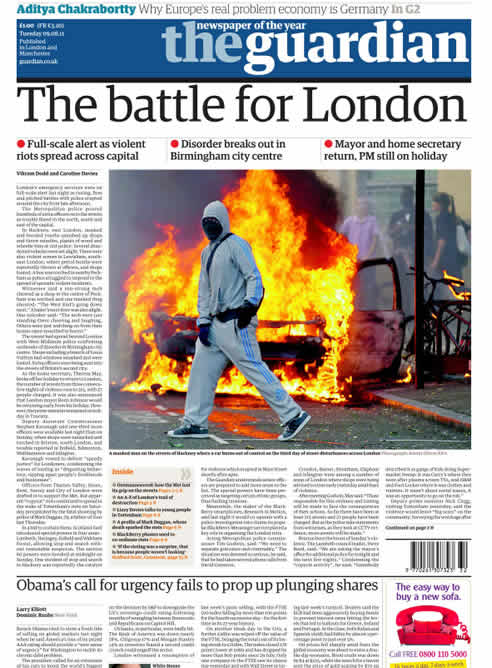 Los periódicos británicos llevan a portada la violencia en las calles de Londres y otras ciudades