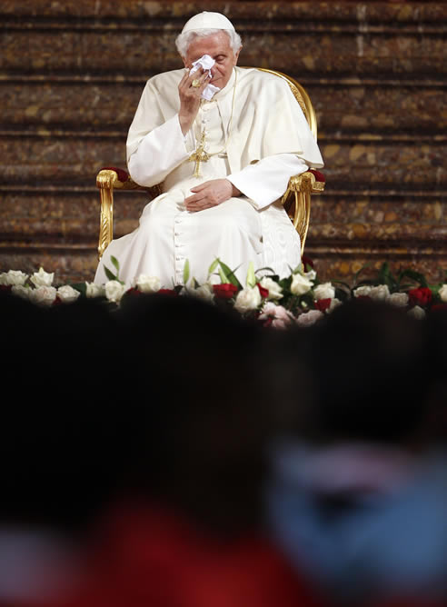 El Papa en un momento durante el acto con profesores católicos