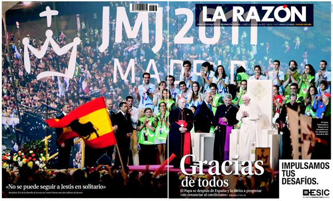 Portada de 'La Razón' (22/08/2011): "Gracias de todos"