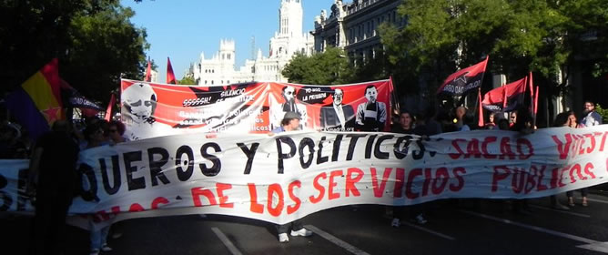 Cabecera de la marcha que ha recorrido las calles de Madrid