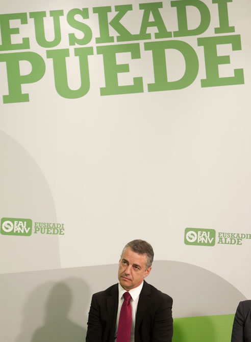 El presidente del PNV, Íñigo Urkullu, durante el acto de comienzo de campaña de este partido para las próximas elecciones generales del 20 de noviembre, celebrado en Vitoria