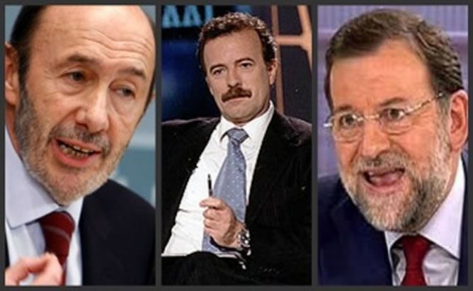 Alfredo Pérez Rubalcaba, Manuel Campo Vidal y Mariano Rajoy