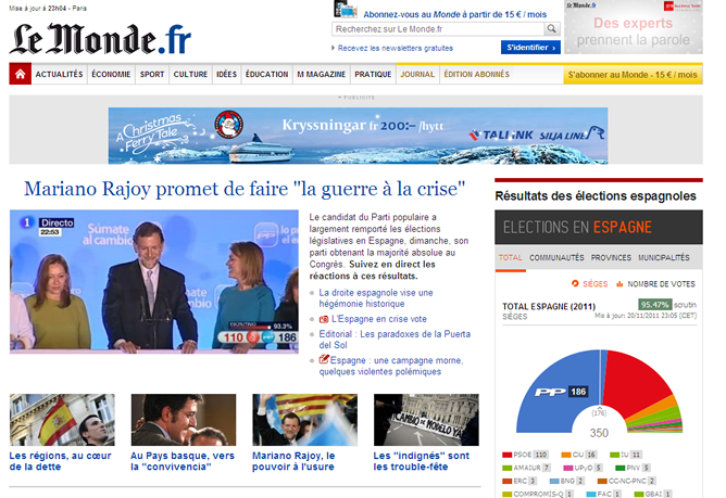 El diario francés 'Le Monde' realiza una fuerte cobertura de las elecciones generales en España