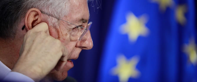 Mario Monti, tras una reunión informativa con los ministros de Finanzas europeos
