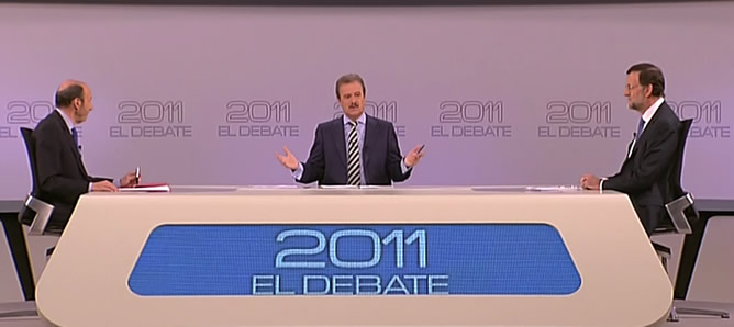 Rubalcaba y Rajoy, durante el debate
