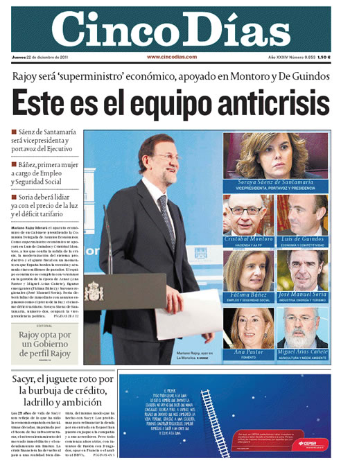 Las portadas de prensa sobre los ministros de Rajoy