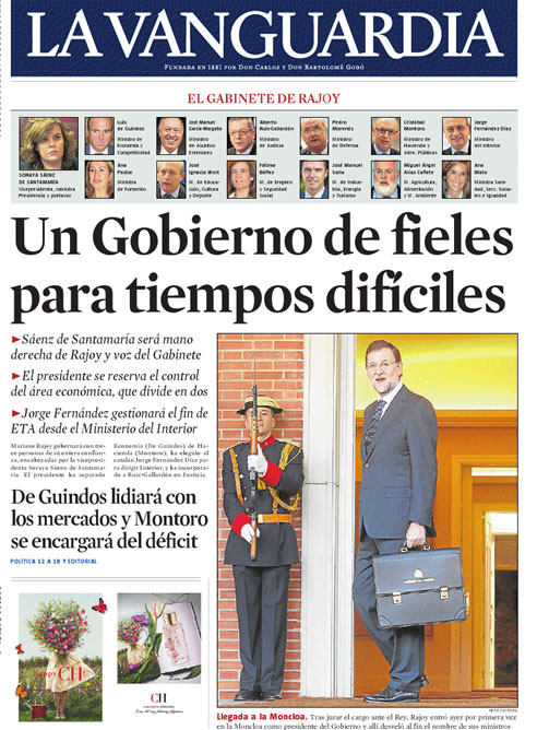 Así refleja 'La Vanguardia' la composición del nuevo Gobierno
