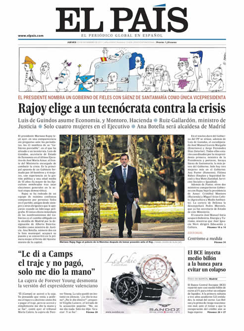FOTOGALERIA: Portada de 'El País' (22/12/2011)