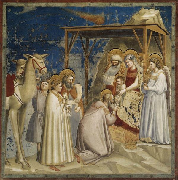 Adoración de los Magos por Giotto di Bondone, año 1304, Capilla Scrovegni, Padua (Italia)