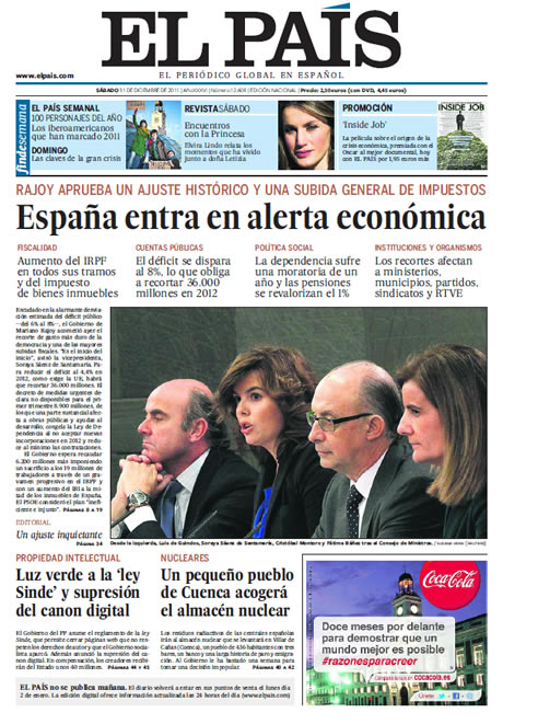 El País: "España entra en alerta económica"