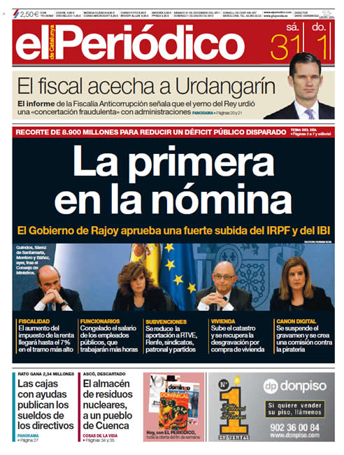 El Periódico de Catalunya: "La primera en la nómina"