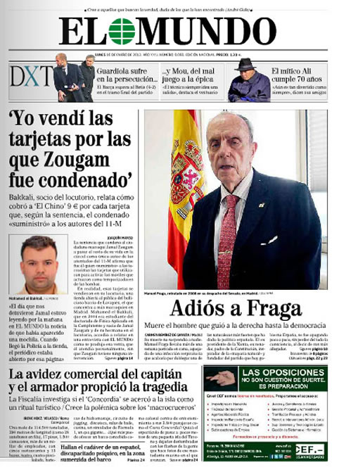 El diario 'El Mundo' destaca el papel de Fraga en la transición