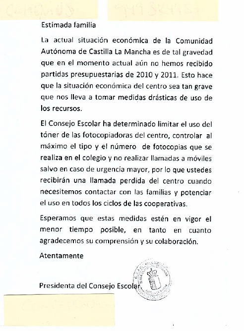 La dirección del colegio público Los Olivos, de Cabanillas del Campo, en Guadalajara, ha remitido una carta a los padres y madres de los 425 alumnos con los que cuenta en la que explica la decisión de adoptar una serie de medidas debido a los impagos que acumula por parte de la Junta.