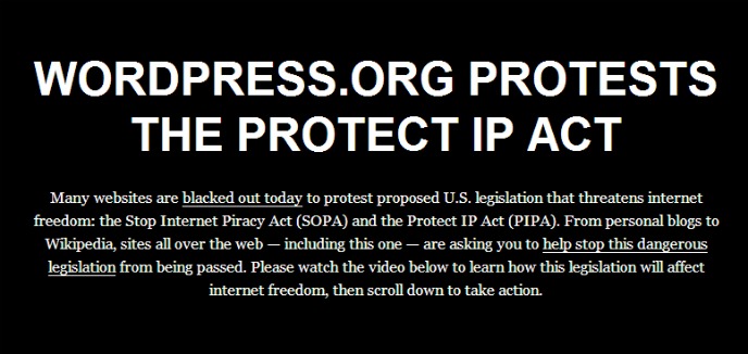 Wordpress se va a negro contra la SOPA
