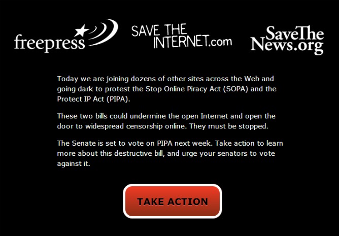 FreePress se va a negro contra la SOPA