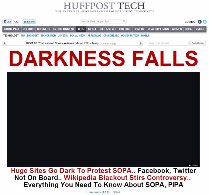 The Huffington Post, "censurado" contra la SOPA