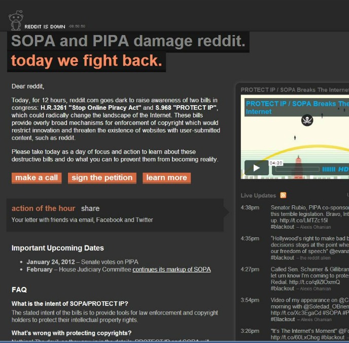 Reddit se va a negro contra la SOPA
