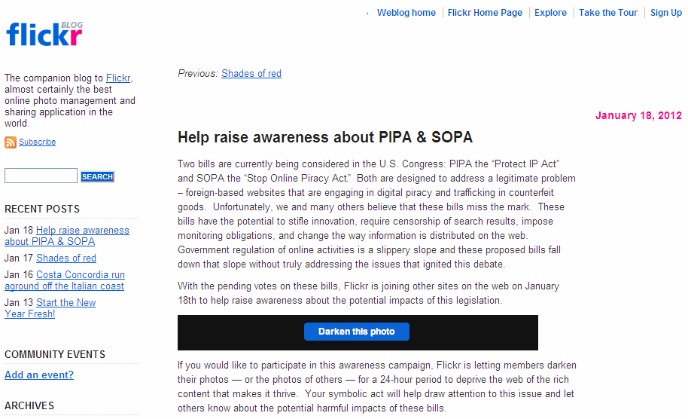 Flickr se une a la protesta contra la SOPA