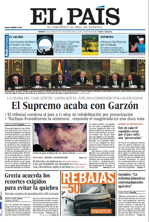 FOTOGALERIA: Portada de 'El País' - (10/02/2012)