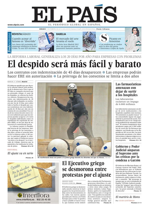 FOTOGALERIA: La reforma laboral en la portada de 'El País'
