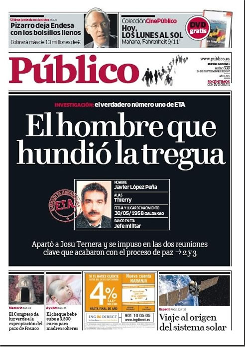 Con esta portada el diario Público comenzaba el 26 de septiembre de 2007