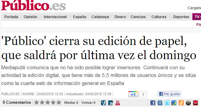 Captura de la noticia que publica Publico.es en su página web