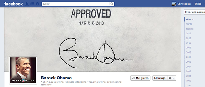 La página de Facebook de Barack Obama, una de las más populares en EEUU