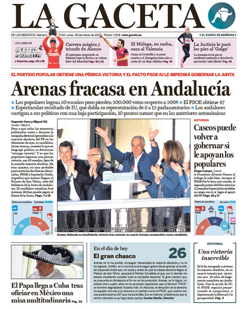 "Arenas fracasa en Andalucía"