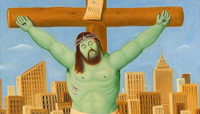 Cristo crucificado que forma parte de la obra 'Viacrucis' de Botero