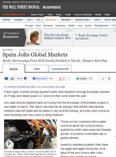 La noticia sobre España en la versión digital de Wall Street Journal
