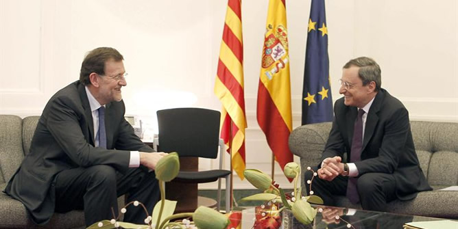 El presidente del Gobierno, Mariano Rajoy, se ha reunido con el presidente del Banco Central Europeo (BCE), Mario Draghi, en Barcelona