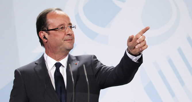 Francois Hollande, presidente de Francia, durante una conferencia de prensa en Berlín